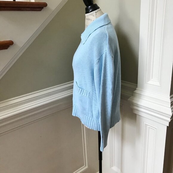 Kinross Split Neck Polo Pullover Sweater Womens Large Blue Cotton Long Sleeve - Picture 7 of 10